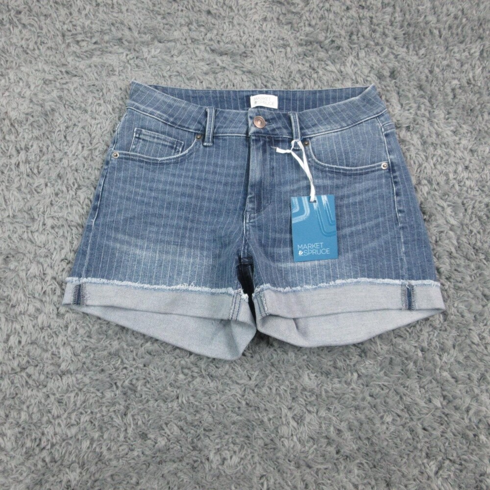 Market & Spruce Denim Jean Shorts Womens 6 Blue Cuffed Raw Hem 29x4* NWT